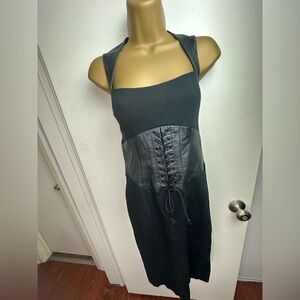 Bebe Black 90’s/Y2K Vintage 100%Leather Parts LaceUp Corset Pinup Pencil Dress 6